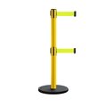 Montour Line Retractable Belt Dbl Rolling Stanchion 2.5ft Yellow Post  7.5ft Fl.Yel MSE630D-YW-FYW-75